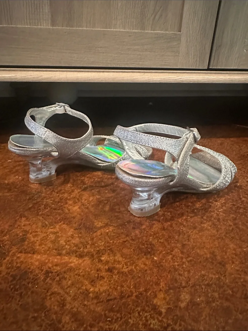 Girls' Sparkling Silver Rhinestone Dress Sandals with Ankle Strap